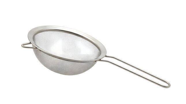 Stainless steel kitchen sieve isolated on transparent background