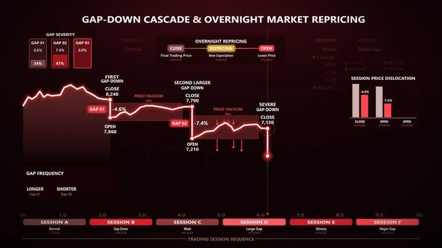 Abstract Financial Chart Displaying Market Price Volatility and Negative Trend Cascades for Investment Data Analysis