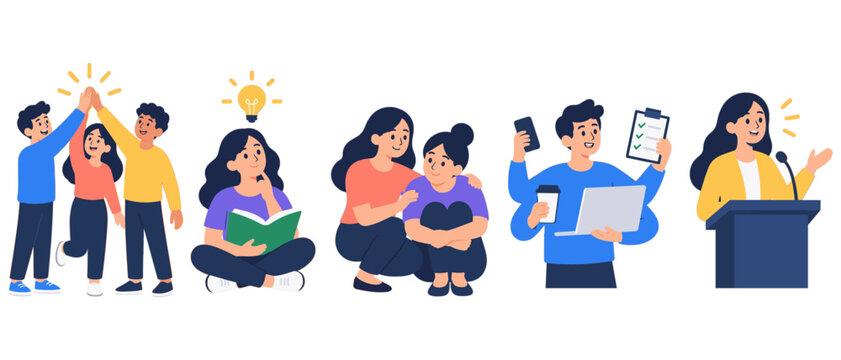 Diverse people and community characters in everyday activities