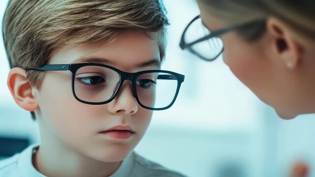 Young Boy Wearing Glasses during an Eye Examination