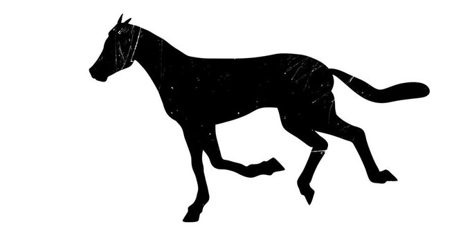 Black Grunge Running Horse Silhouette in Side Profile &mdash; Vintage Textured Equine Cutout
