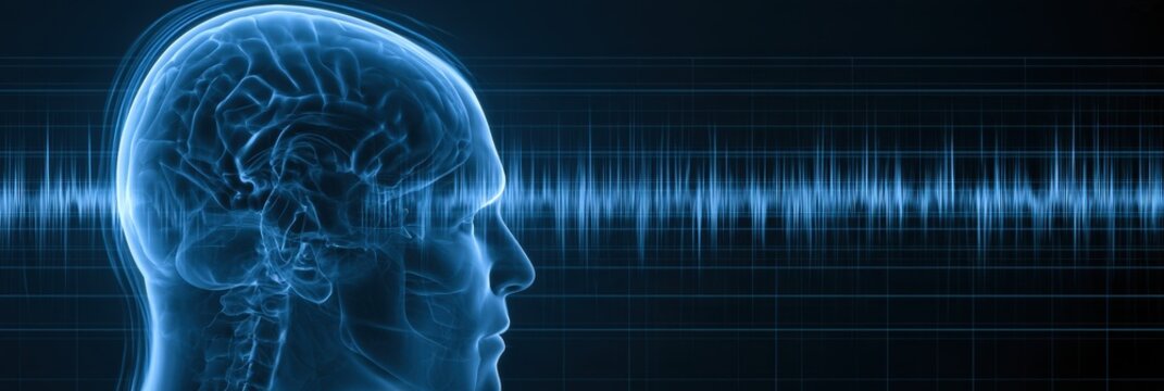A representation of brain activity related to chronic pain modulation showing neural pathways and signal patterns detected by a BCI system.