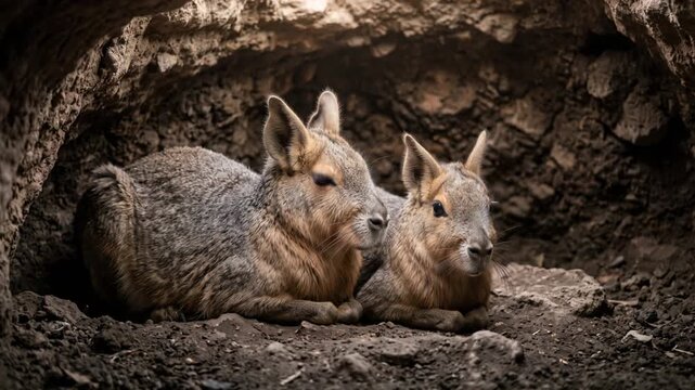 two patagonian cavies underground in a cave close up in valdes peninsula argentina video
