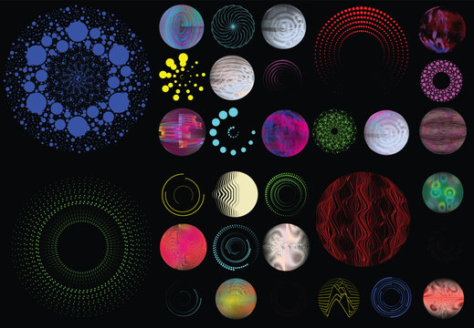 Collection of vector design elements. Set of logos with lines, spirals and circles. Various forms of line and dots design.Vector logo collection. Bundle of circle icons and elements. Set of lines art.