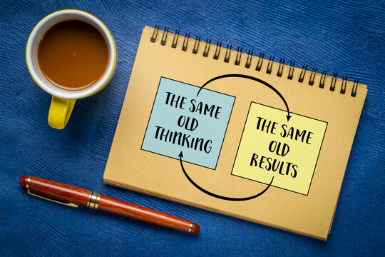the same old thinking and disappointing results, closed loop or negative feedback mindset concept