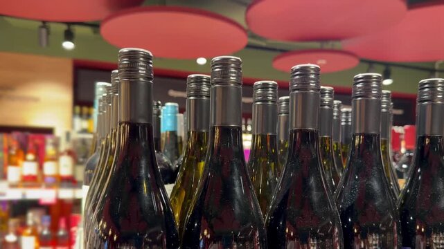Assorted Alcohol Bottles on Display in Wine Section &ndash; Variety of Wine, Spirits and Liquor on Store Shelves