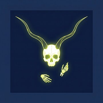 Gaping horned skull and gesticulating skeletal hands Halloween art