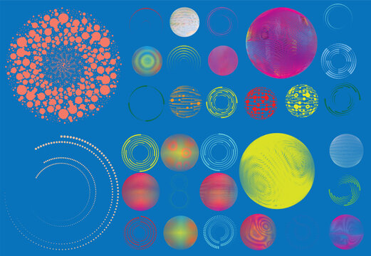 Collection of vector design elements. Set of logos with lines, spirals and circles. Various forms of line and dots design.Vector logo collection. Bundle of circle icons and elements. Set of lines art.