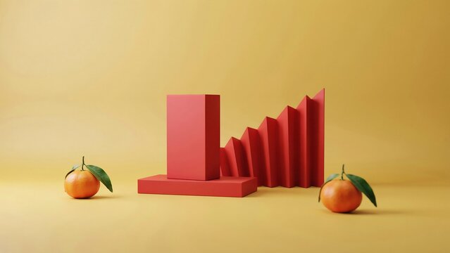 Financial growth concept with paper graph and oranges representing prosperity and success