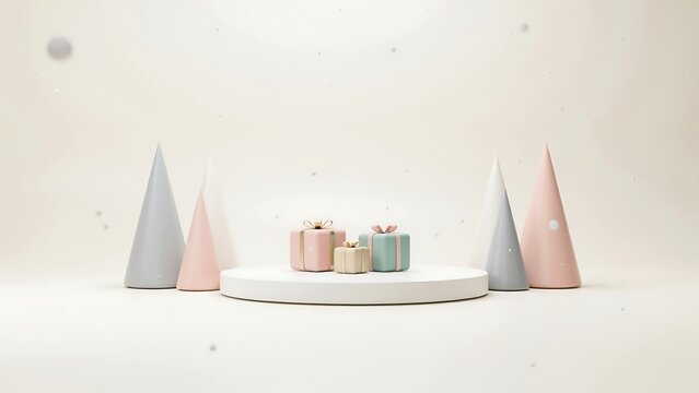 Minimalist product display with geometric shapes and neutral color palette for advertising
