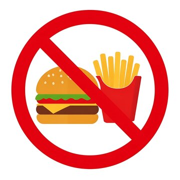 Prohibited Burger and French Fries Food Symbol on White Background