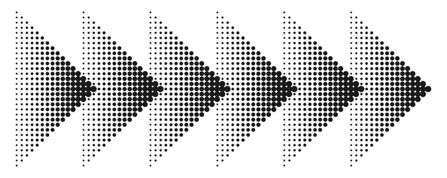 Halftone arrow. Dotted arrow with halftone effect. Dynamic pointer. Modern navigation or direction sign. Vector.