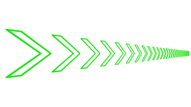 Green chevron arrows tapering into a sharp point, repeating sequence on white background