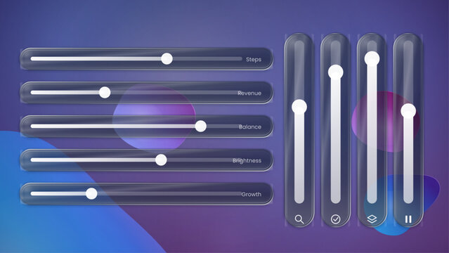 Abstract purple glassmorphism slider set in frosted glass for app design and web design.