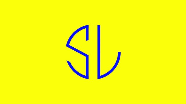 Minimalist sl letter animation: blue geometric monogram reveal on vibrant yellow background identity