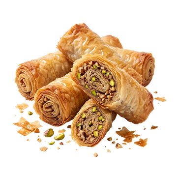 Delicious sweet traditional middle eastern baklava pastry with nuts transparent background
