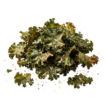 Crispy baked kale chips seasoned with parmesan cheese and black pepper transparent background