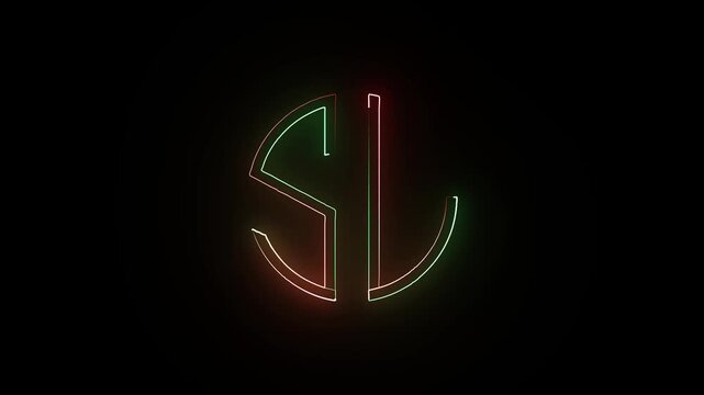 Neon sl monogram animation: glowing circular lettering reveal on black background