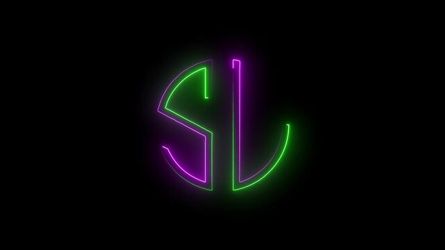 Neon glowing sl monogram animation with vibrant purple and green light trails on black background letters