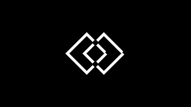 Minimalist geometric animation: abstract white linear shape morphing on black background, motion