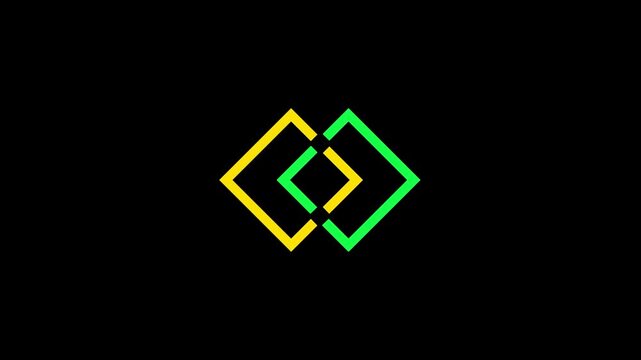 Minimalist abstract geometric animation with yellow and green interlocking lines motion minimalist
