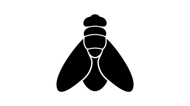 Minimalist fly silhouette icon, simple black insect logo design, isolated pest organism symbol on white background