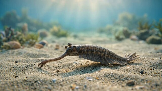 opabinia underwater close up at morning light in burgess shale canada video