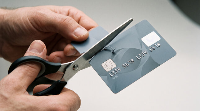 Person cutting a credit card with scissors for budgeting purposes  