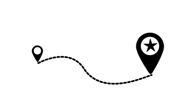 Animated map location pin with dotted travel path route motion navigation