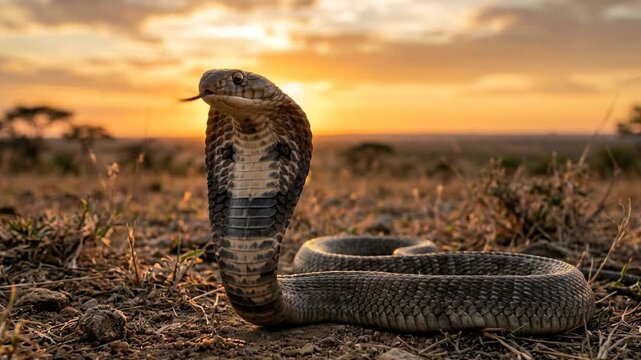 mozambique spitting cobra close up at sunset light in kruger national park south africa video