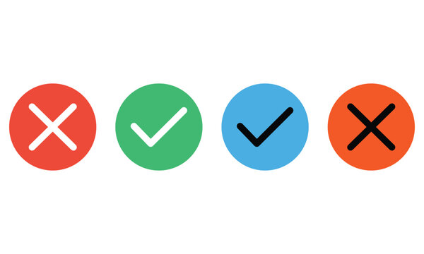 Set of four colorful icons with check marks and cross symbols