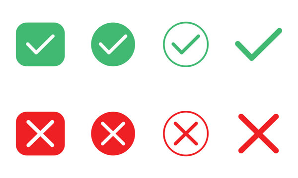 Set of green check mark and red cross icons vector illustration