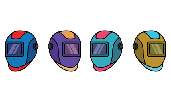 Set of colorful welding masks or safety helmets in vector illustration