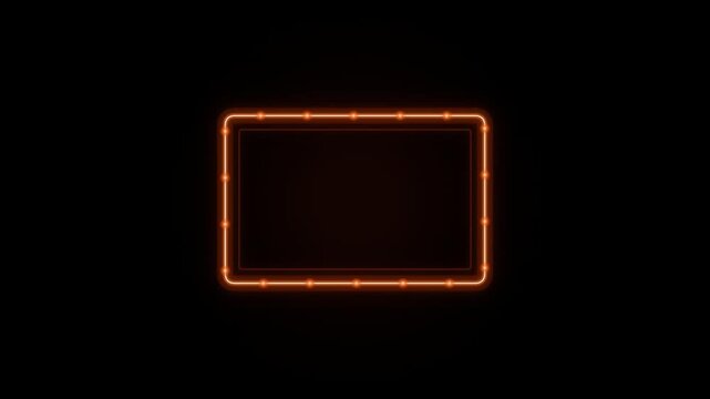 Glowing orange neon light rectangular frame border with blinking lights animation on black background