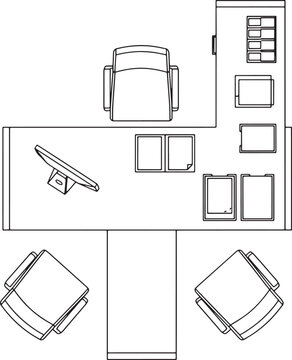 Top View Office Desk Layout with Chairs and Computer Vector Graphic