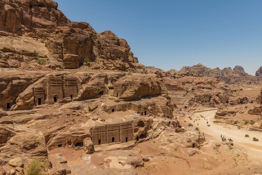 Rock carved houses, Nabataean town Petra, near Wadi Musa, Jordan