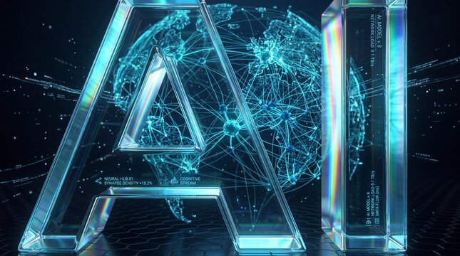 AI Futuristic Crystal Typography with Global Digital Network
