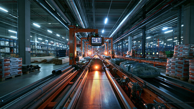 Automated Conveyor Belt System in Modern Factory Warehouse