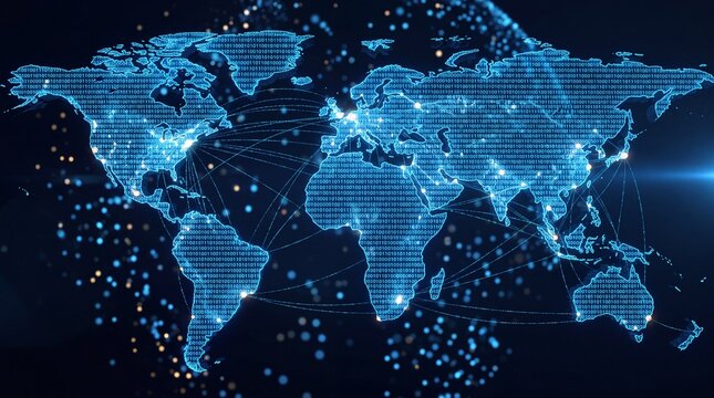 Digital World Map with Global Network Connection and Data