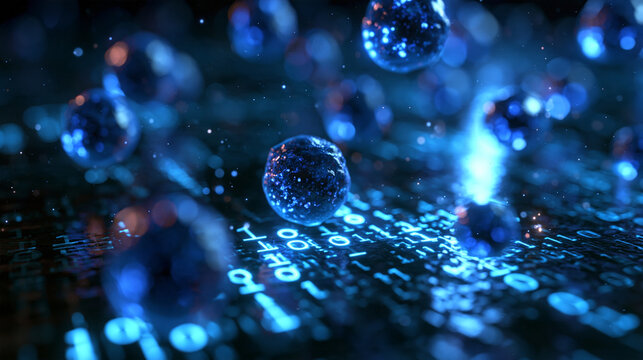 Digital Binary Code with Glowing Spheres Technology Concept