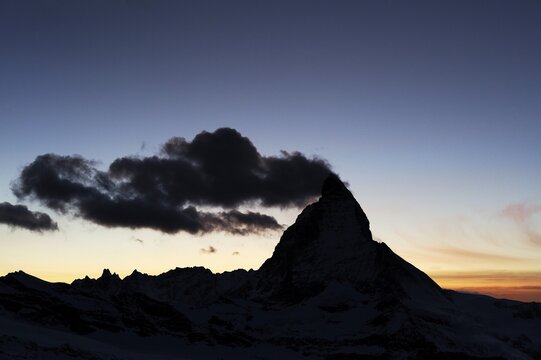 Mt. Matterhorn with a cloud flag in Zermatt, Valais, Switzerland, Europe