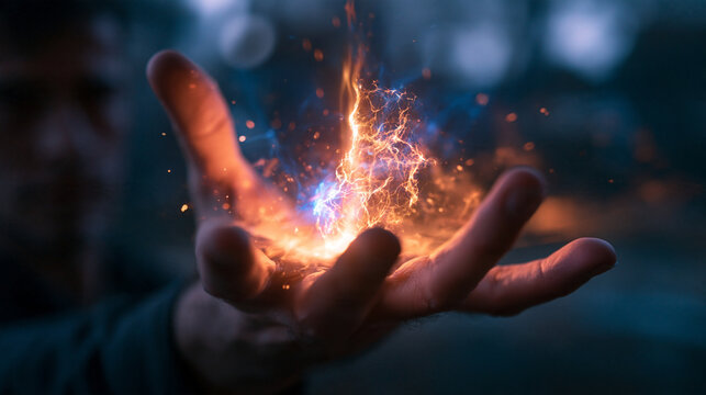 Glowing Magical Energy and Sparks in Palm of Hand