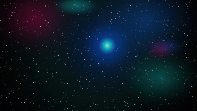 Bright glowing blue star in the dark night sky with colorful lens flare lights