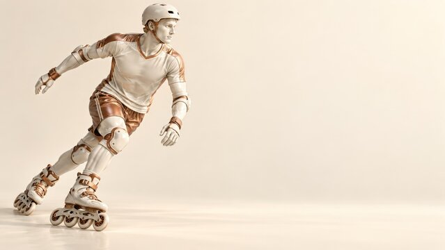 Ivory Porcelain Male Inline Skater Figure with Warm Copper Accents