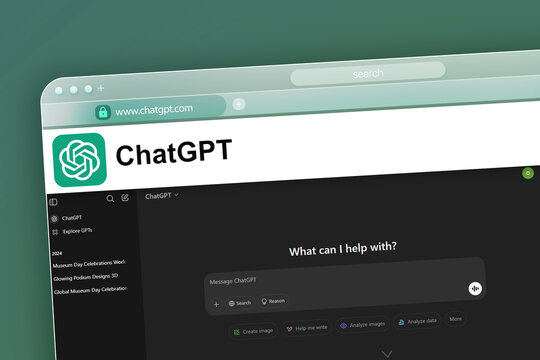 ChatGPT website homepage open in browser window showing chatbot interface, illustrative editorial