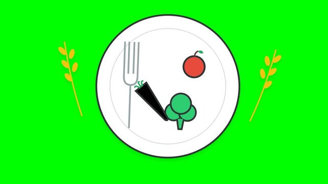 Healthy food concept illustration with vegetables and fork on plate with green screen background