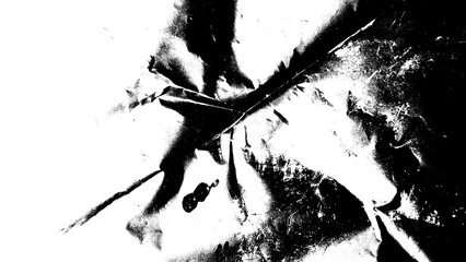 Severe black and white grunge texture background showcasing heavy grain and striking diagonal fold lines © Tanjila