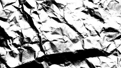 Monochrome black and white grunge texture background featuring heavy grain and striking crumpled paper folds © Tanjila