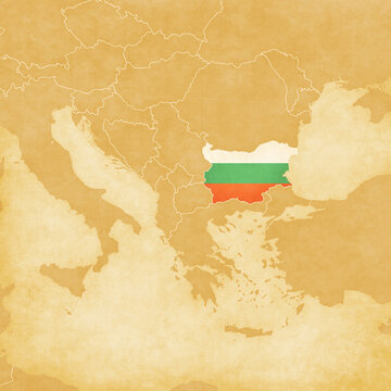Ocher map of Balkans - Bulgaria