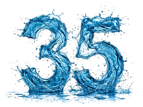 Creative water splash number 35 graphic element for anniversary